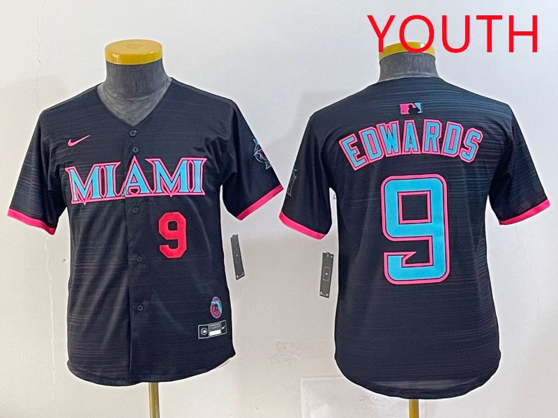 Youth 2025 Miami Marlins #9 Edwards Black Joint Name Nike MLB Jersey style 5->youth mlb jersey->Youth Jersey